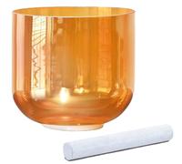 432Hz Orange Colored Clear Crystal Singing Bowl for Yoga Meditation & Sound Bath, Quartz Chakra Sound Bowl with Suede Mallet & O-Ring(Without case,6inch G note)