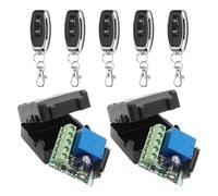 433Mhz Wireless Remote Control Switch DC 12V 1CH RF Relay Receiver Module with Transmitter, Long Range for Garage Door Opener (2Receiver+5Remote Controls)