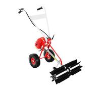 43CC 1.7HP 2 Stroke Lawn Yard Sweeper Gas Power Sweeper Walk Behind Brush Broom Walkway Turf Grass Cleaning Gasoline-Powered Road Leaf Nylon Roller Snow Blower Tool Kit with Safety Goggles