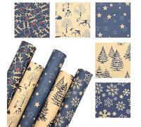 43cm*100cm Christmas Wrapping Paper Sheet, QRTDXP 10pcs ECO Blue Xmas Gift Wrap Paper Design for Xmas Day-The gift paper sheets are rolled together.