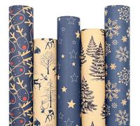 43cm*100cm Kraft Christmas Wrapping Paper Sheet, QRTDXP 10pcs Blue Xmas Gift Wrap Paper Design for Xmas Day-The gift paper sheets are rolled together.
