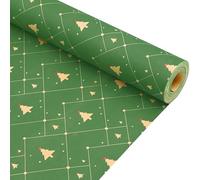 43cm*12m Green Xmas Gift Wrapping Paper Roll,QRTDXP Reusable Wrapping Paper Christmas Tree and Red Star Perfect for Packing Christmas Party Present