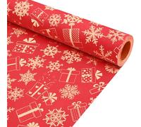 43cm*12m Red Xmas Gift Wrapping Paper Roll，Christmas Kraft Wrapping Paper Printed with Snowflake and Gift Boxes Perfect for Xmas Party Birthday New Year Wedding