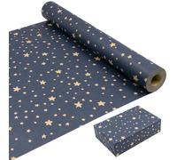 43cm×20M Birthday Gift Wrapping Paper Roll, Blue Kraft Paper Recyclable Paper Roll With Stars, Suitable for Christmas, Birthday, Party, Wedding Gift Packaging