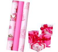 43cm×3m Christmas Wrapping Paper Rolls,3 Roll Package Christ-mas Wrapping Paper Gift Wrap Xmas Party with Santa Claus Elk Merry Christmas Pink Kraft Roll for Xmas Party Gift Wrap Decor