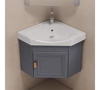 43cm Corner Bathroom Vanity Sink Combo Wall Mounted Cabinet with Hot/Cold Faucet SpaceSaving Design for Small Bathrooms Stylish Gray Finish