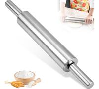 43cm Stainless Steel Rolling Pin with Ergonomic Handle, Professional Kitchen Baking Dishwasher Safe Tool, Non-Stick Heavy Duty Rolling Dough Roller for Baking Pastry, Pizza Crust, Cookies, Cake, Bread