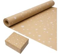 43cm x 15M Gift Wrapping Paper Roll for Birthday, Recyclable Kraft Wrapping Paper Print with Star for Birthday, Wedding, Party Gift Decoration
