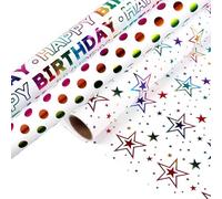 43cm x 3m 3 Pack Gift Wrapping Paper Roll-Kraft Paper, Recyclable & Thick, Assorted Designs for Birthday, Christmas, Weddings & Parties-Ideal for Gifts, Crafts & Hampers