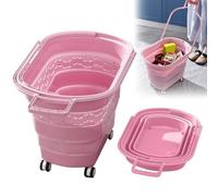 43L Collapsible Laundry Basket with Universal Wheels & Handles, Foldable Shopping Cart Large Capacity Pop Up Storage Container Organizer for Laundry Toys Home Organization-Pink
