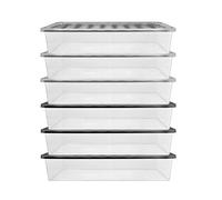 43L Storage Box with Mixed Black & Silver Lids - Set of 6-28cm (H) x 40cm (W) x 79cm (L)