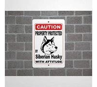 43LenaJon Property Protected by Siberian Husky Guard Dog Warning Yard Fence Breed Aluminum Sign 8x12 Reflective Metal Tin Sign for Outdoor Indoor