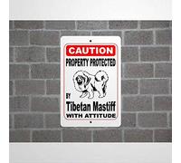 43LenaJon Property Protected by Tibetan Mastiff Guard Dog Warning Yard Fence Breed Aluminum Sign 8x12 Reflective Metal Tin Sign for Outdoor Indoor