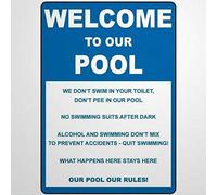 43LenaJon Welcome Pool Don't Swim in Toilet Don't Pee in Pool Warning Sign Road Sign 8x12 Business Sign Aluminum Metal Tin Sign for Outdoor