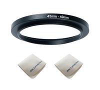43mm Lens to 49mm Camera Lens Adapter 43mm to 49mm Step Up Ring Adapter Ring for All Brands of UV ND CPL, with Premium Lens Wiping Cloth 2 Pack (43mm-49mm)