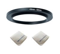 43mm Lens to 52mm Camera Lens Adapter 43mm to 52mm Step Up Ring Adapter Ring for All Brands of UV ND CPL, with Premium Lens Wiping Cloth 2 Pack (43mm-52mm)