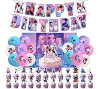 43Pcs Birthday Party Decorations, Anime Theme Party Supplies with Backdrop, Happy Birthday Banner, Cupcake Toppers, Balloons ect, Party Decorations Kit for Fans, Kids, Women, Girls