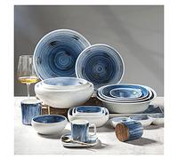 43Pcs Ceramics Dinnerware Sets, Creative Blue Sky Series Dinner Plates, Complete Porcelain Combination, Microwave and Dishwasher Safe