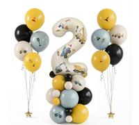 43Pcs Digger Balloons, 32inch Number 2 Balloon for 2nd Birthday Decorations | Diy Original Stickers Digger Birthday Decorations Construction Birthday Party Decorations 2 Year Old Birthday Decorations