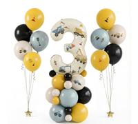 43Pcs Digger Balloons, 32inch Number 3 Balloon for 3rd Birthday Decorations | Diy Original Stickers Digger Birthday Decorations Construction Birthday Party Decorations 3 Year Old Birthday Decorations