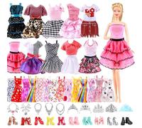 43Pcs Doll Clothes and Accessories Compatible with Barbie 11.5inch Doll, 10 Suspender Dress 3 Fashion Dress 20 Shoes 10 Accessorie for 11.5'' Doll Girls Birthday Children's Day Gift, in Random