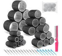 43PCS Self Grip Hair Rollers Set for Long Thick Hair - 4 Sizes Curlers (25mm-60mm) with 18 Extra-Large Clips & Folding Comb - Heatless Hair Curlers for Volume & Waves