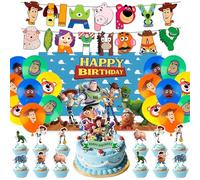 43PCS Toy Inspired Story Party Decorations, Cartoon Theme Birthday Decorations With Backdrop Banner Latex Balloons Cake Topper Cupcake Toppers, Toy Birthday Party Supplies for Kids Boys And Girls
