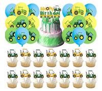 43Pcs Tractor Birthday Party Decorations Set - Tractor Cake Topper, 24Pcs Construction Cupcake Toppers, 18Pcs Colourful Tractor Balloons, Farm Theme Birthday Decorations for Kids, Party Supplies