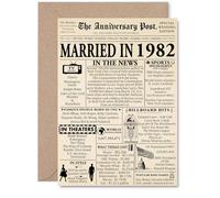 43rd Anniversary Card for Men Women - Newspaper Married in 1982 - Happy 43 Year Wedding Anniversary Card for Wife Companion Partner Husband, A5 Anniversaries Greeting Cards