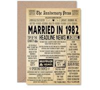 43rd Anniversary Card for Men Women - Vintage Newspaper Married in 1982 - Happy 43 Year Wedding Anniversary Card for Wife Companion Husband Partner, A5 Anniversaries Greeting Cards