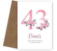 43rd Anniversary Card for Wife Husband - Floral Number 43 with Custom Names - Celebrate Anniversaries with 43rd Anniversary Card for Couple - 43 Years as Husband and Wife