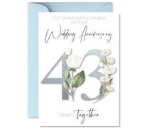 43rd Anniversary Card for Women Men - Fancy Floral Flowers - Happy 43 Year Anniversary Card for Boyfriend Girlfriend Partner Wife, A5 Wedding Anniversaries Greeting Cards