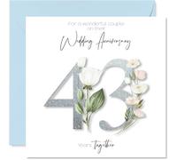 43rd Anniversary Card for Women Men - Fancy Floral Flowers - Happy 43 Year Anniversary Card for Nanny Friends Family Mum, 145mm Wedding Anniversaries Greeting Cards