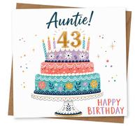 43rd Birthday Card for Aunty, Colourful Tiered Cake