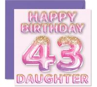 43rd Birthday Card for Daughter - Pink & Purple Glitter Balloons - Happy Birthday Cards for 43 Year Old Daughter from Mum Dad Parents, 145mm Bday Greeting Cards Gift