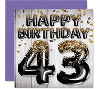 43rd Birthday Card for Men, Black & Gold Glitter Balloons