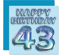 43rd Birthday Card for Men - Blue Glitter Party Balloon - Happy Birthday Cards for 43 Year Old Man Friend Dad Brother Uncle Cousin, 145mm Greeting Cards Gift
