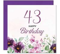 43rd Birthday Card for Men women - Purple Floral Birthday Card for 43 Year old Woman Friend Sister Mum Auntie Daughter Forty Three, Forty Third cousin Niece