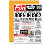 43rd Birthday Cards for Women Men - Born In 1982 Newspaper - Happy 43 Birthday Card for Dad Mum Aunt Uncle Vintage Retro Back In 1982, A5 Bday Greeting Cards