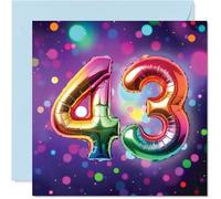 43rd Birthday Cards for Women Men - Rainbow Foil Balloon - Happy Birthday Card for 43 Year Old Woman Man Auntie Brother Husband Daughter, 145mm Bday Greeting Cards