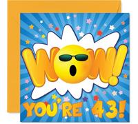 43rd Birthday Cards for Women Men - WOW - Happy Birthday Card for 43 Year Old Woman Man Nephew Brother Friend Neighbour, 145mm Bday Greeting Cards