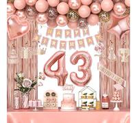 43rd Birthday Decorations for Women Girls, Happy 43 Birthday Decorations for Her, Rose Gold Birthday Party Supplies with Banner, Number Balloons, Fringe Curtains, Hanging Swirls