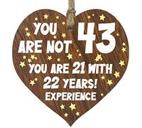 43rd Birthday Gift For Women Men Wooden Heart Plaque, Dark Wood Sign Keepsake, Happy Birthday Mum, Colleague, Dad, Husband, Wife, Uncle, Mum Gifts From Son, Auntie, Sister Birthday Present