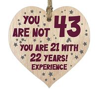 43rd Birthday Gift For Women Men Wooden Heart Plaque, Light Wood Sign Keepsake, Happy Birthday Mum, Colleague, Dad, Husband, Wife, Uncle, Mum Gifts From Son, Auntie, Sister Birthday Present