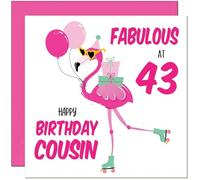 43rd Cousin Birthday Card - Fabulous Flamingo - Ladies Womens Pink Cute Cousins Birthday Card for 43 Year old Forty Three, Forty Third