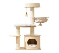 44.1in Cat Tree, Indoor Wood House, Heavy Duty Pussy Tower with Sisal Covered Scratching Posts Plush Perches, Tall Climbing Trees for Indoor Cats Large Adult