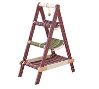 44.5 Inches Modern Wood Cat Tree, Pussy Activity Center, Natural Solid Wooden Scratching Post with Hammocks, Play Structure for Kittens Adult Cats(Purple)