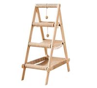 44.5 Inches Modern Wood Cat Tree, Pussy Activity Center, Natural Solid Wooden Scratching Post with Hammocks, Play Structure for Kittens Adult Cats(Beige)