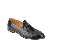 (44, Black) Mens Vintage Snakeskin Print Shiny Leather Tassel Loafers Smart Casual MOD Shoes