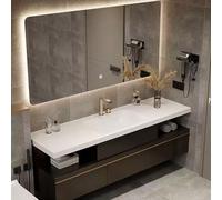44" Modern Bathroom with Single Sink & Sintered Stone Top LED Smart Mirror Soft Close Wall-Mounted Floating Design Ample Sto - White for Master Bath